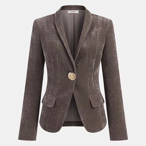 NWOT Brown Velvet Blazer Gold Button